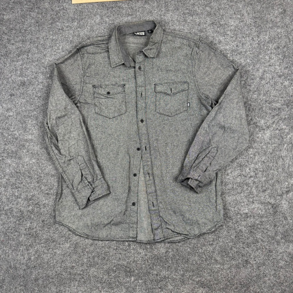 Vans Button Down Mens Size L Gray Long Sleeve Textured Cotton Western Flaw